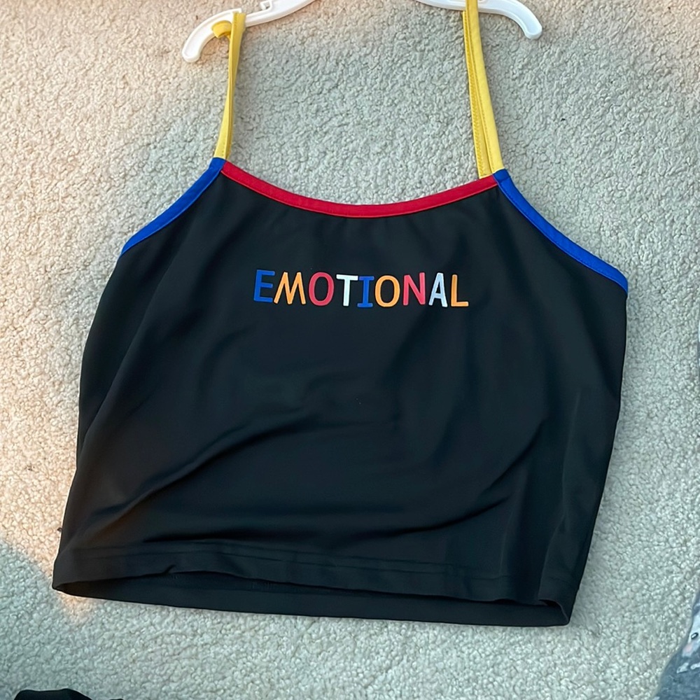A Spencer’s “Emotional” cropped tank top